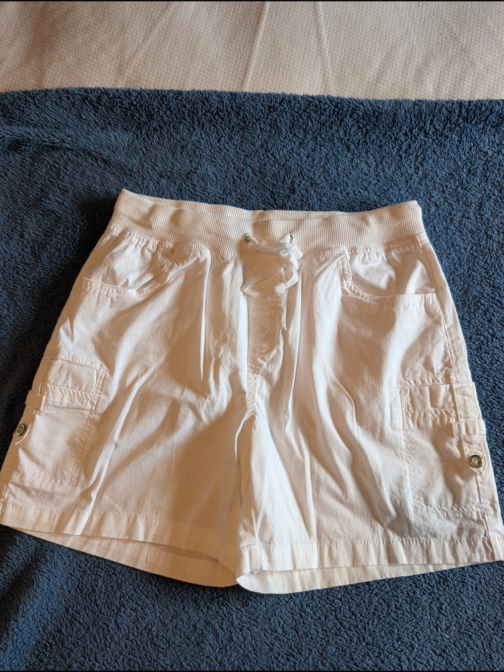 Women's White Drawstring Elastic Waist Cargo Shorts